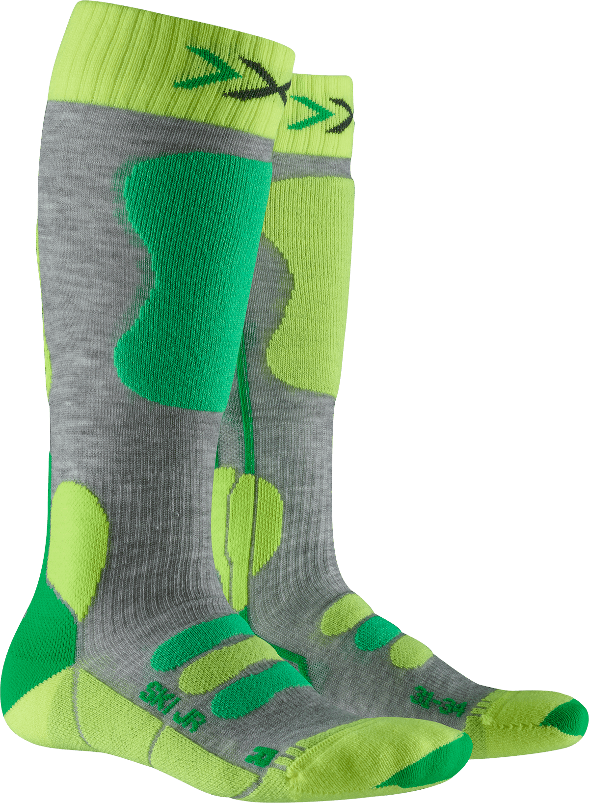 X-SOCKS SKI JR 4.0 - Mid Grey Melange Green Phyton Yellow - Over The Calf - 11 of 12
