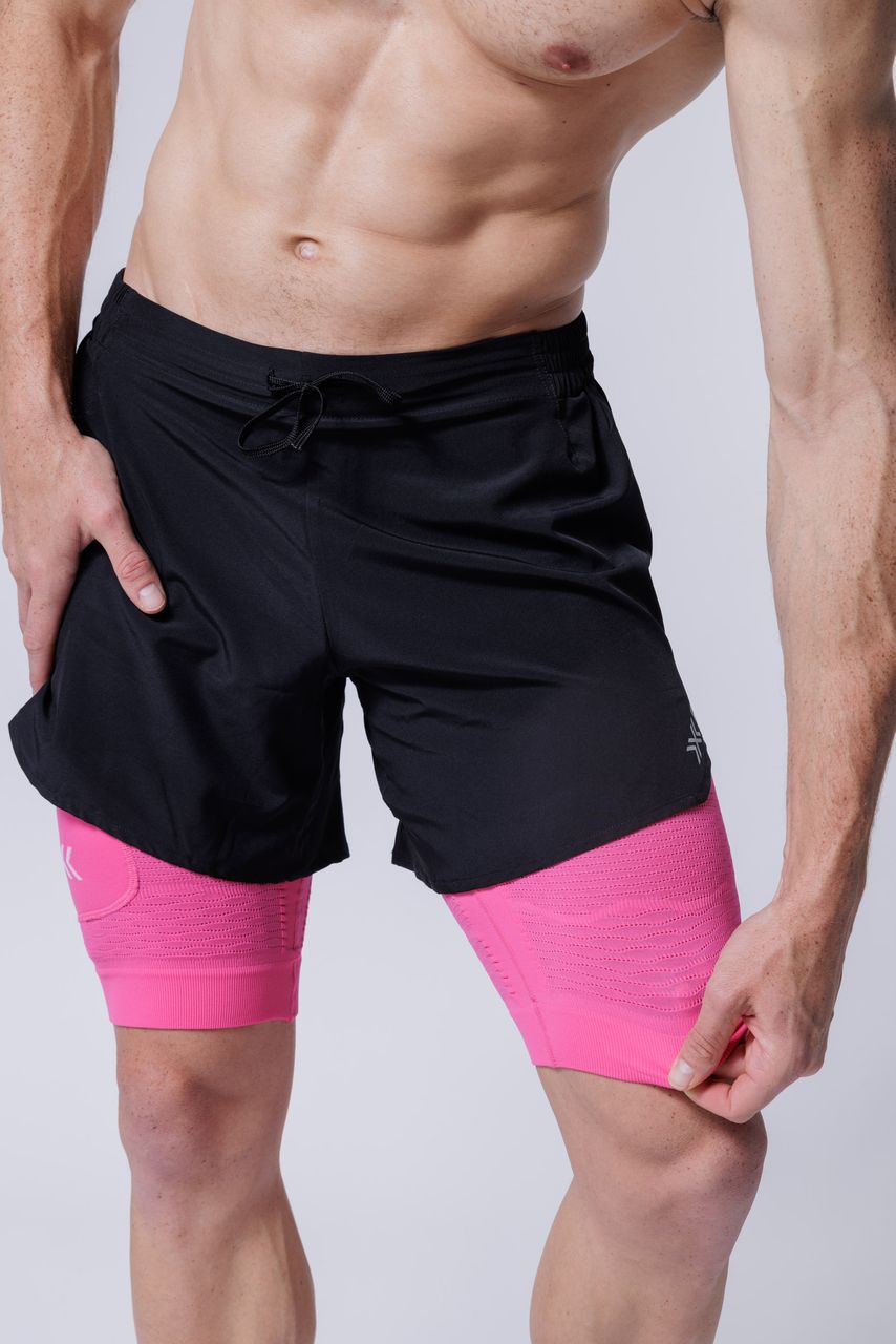 X-BIONIC EFFEKTOR 2IN1 SHORTS MEN - X Black Neo Pink - Hybrid Shorts - 4 of 8