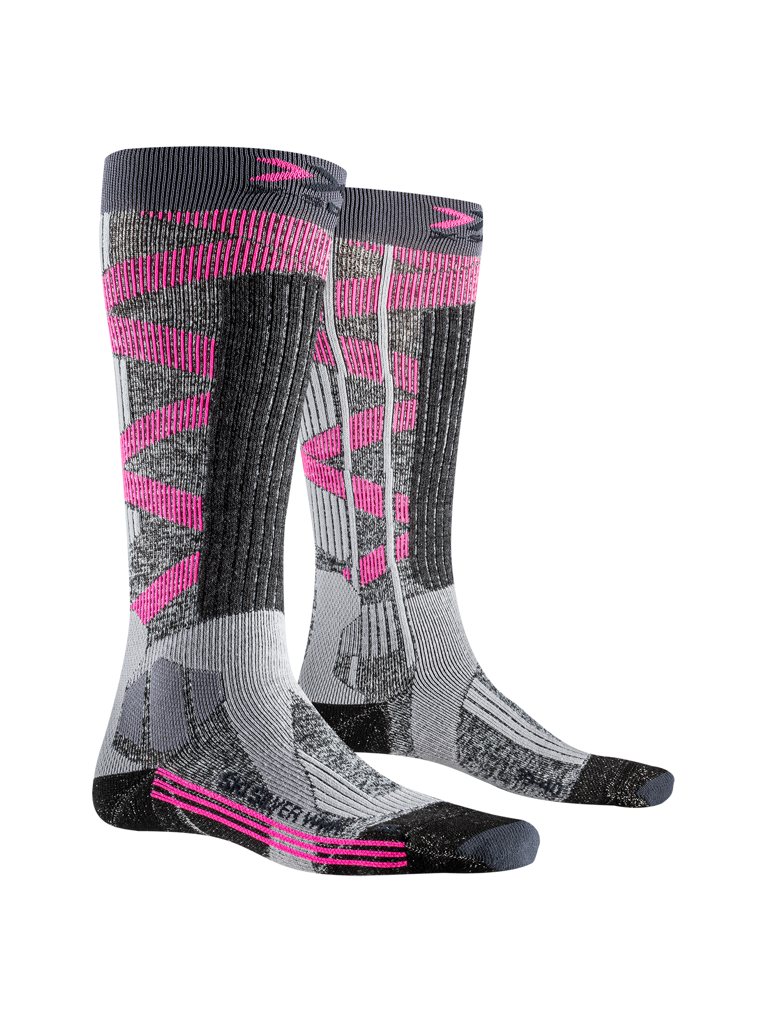 X-SOCKS SKI SILVER 4.0 WMN - Stone Grey Melange Fluo Pink - Over The Calf - 1 of 1
