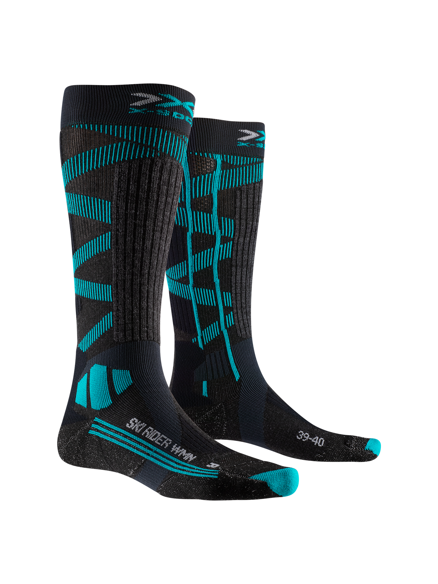 X-SOCKS SKI RIDER SILVER 4.0 WMN - Dark Grey Melange Water Green - Over The Calf - 1 of 2